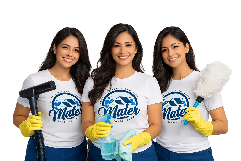 An illustration of a cleaning crew with their equipment